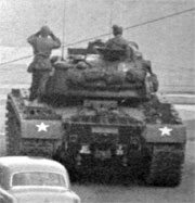 Fred Easley in tank at Checkpoint Charlie