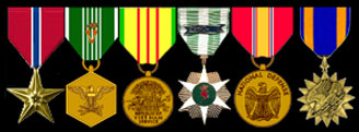 Bronze Star, Army Commendation Medal w/1st OLC and V (valor) device, Vietnam Service Medal, Vietnam Campaign Medal, National Defense Service Medal, Air Medal