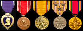 Purple Hart; Good Conduct Medal; Asiatic-Pacific with three battle stars; Victory Medal