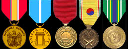National Defense;  Victory Medal/Korea; Good Conduct; Korean War Service Medal; Korean Defense Service Medal; Army Presidential Unit Citation