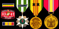 Presidential Unit Citation; Mortarman Patch; Marine Combat Action Ribbon; Vietnam Campaign Medal; Vietnam Service Medal with two stars; National Defense Service Medal