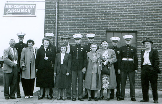 Des Moines Airport before departing for San Diego; October, 1949